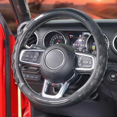 Imagem de KAFEEK Capa de volante com aderência confortável com favo de mel 3D, design de fibra de carbono, antiderrapante esportivo, protetor de volante universal de 35 a 38 cm, preto