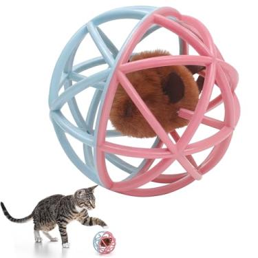 Imagem de Brinquedo de gato com bola de rato estridente com som simulado, gaiola de bola de rato, bolas apertadas para gatos brincarem em ambientes internos, brinquedos engraçados interativos de plástico para