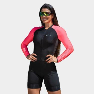 Imagem de Macaquinho de Ciclismo Feminino Forro Espuma Manga Longa Proteção Uv R