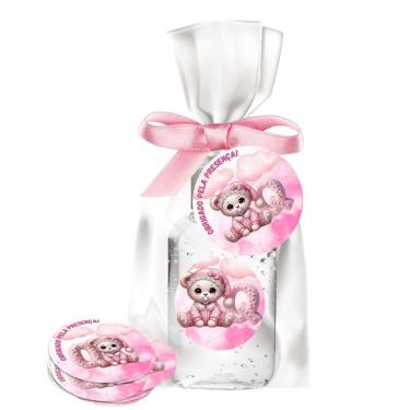 Imagem de kit 25 Lembrancinhas Alcool Gel Ursinha Rosa Maternidade e Chá De Bebê	