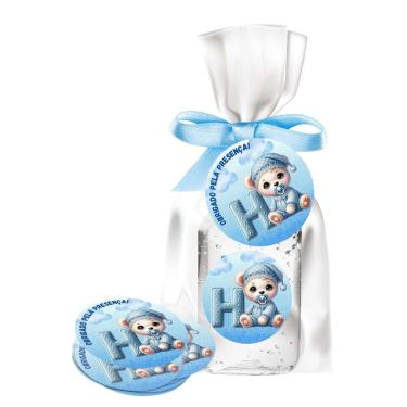 Imagem de kit 25 Lembrancinhas Alcool Gel Ursinho Azul Maternidade e Chá De Bebê