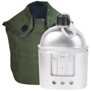 Imagem de Cantina de metal anodizado de 900 ml com copo de 600 ml, fogão e bolsa de armazenamento, garrafa de água portátil para acampamento, sobrevivência, atividades ao ar livre # &&