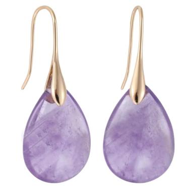 Imagem de Brincos Pendentes com Contas de Ágata, Brincos Anzol em Forma Lágrima de Pedra Natural Alto Luxo Joias Elegantes e Modernas com Pendente para a Orelha para Mulher (Roxo e Dourado)