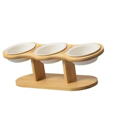 Imagem de Generic Estação de Alimentação para Pets, Tigela para Gatos E Cães, Suporte com 3 Potes, Tigela Branca