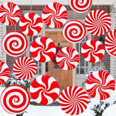 Imagem de Liliful 24 peças de 20 cm 25 cm grandes decorações de doces de Natal enfeites de pendurar doces de Natal pirulito pendurado redemoinho quintal decoração de gramado sinais ao ar livre para casa varanda decoração de festa