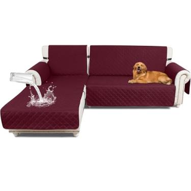Imagem de Taque Capas de sofá seccionais, 100% à prova d'água, em forma de L, reversível, capa protetora de móveis para animais de estimação, cães, gatos, crianças (GG, vermelho)