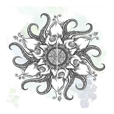 Imagem de Cortinas blackout com bolso de haste de polvo, arte abstrata de mandala náutica tripla com design de tentáculo e elementos florais, decorações de janela de festa de cerimônia de casamento, L 250 x C