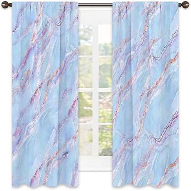 Imagem de Cortinas blecaute de mármore para quarto - Cortinas escurecidas com isolamento térmico para sala de estar, L 106 x C 150 cm