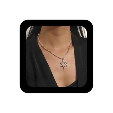 Imagem de Vacaonio Colar minimalista banhado com pingente de estrela de Davi, hexagrama de prata, corrente delicada, estrelas, bola, gargantilha em forma de estrela de Davi, colares para mulheres