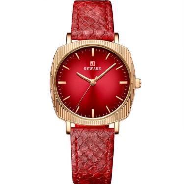 Imagem de Relógio De Quartzo Feminino Com Estampa Cobra Animal Print Pulseira De Couro Vermelho