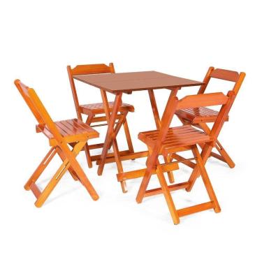 Imagem de Jogos Conjuntos Mesa Bar Dobrável Madeira 70 X 70 Com 4 Cad. Mel - M.b Móveis