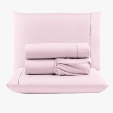 Imagem de Jogo De Lençol Peletizado 400 Fios Queen 4 Peças Barato - Casa - Hotel - Pousada - Rosa