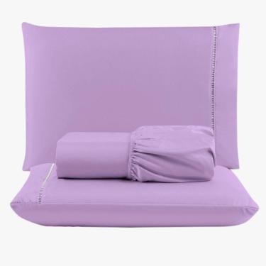 Imagem de Jogo De Lençol Peletizado 400 Fios King 3 Peças - Casa - Hotel - Pousada - Lilás