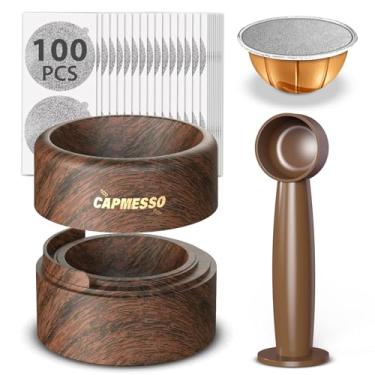 Imagem de Kit reutilizável de refil Vertuo Pod para Nespresso: cápsula Vertuo reutilizável para cápsulas de café Nespresso/Vertuoline com 100 tampas de alumínio para qualquer tamanho de cápsulas de café