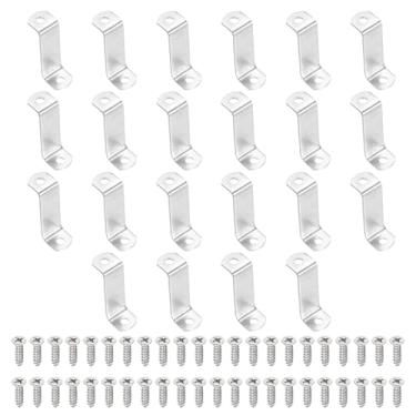 Imagem de PATIKIL Clipes de tela deslocados de 3,8 cm, 22 peças de clipes de espelho de moldura de metal em forma de Z com 2 furos de montagem para pintura de fotos, inclui 44 parafusos, prateado