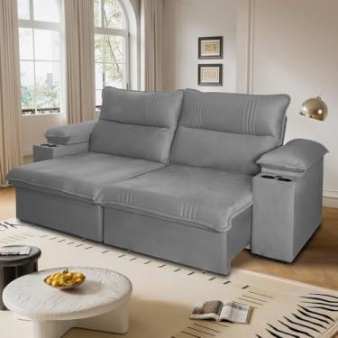 Imagem de Sofá Retrátil Reclinável Tesla 2,80m USB e Porta Copo Suede Cinza - King House