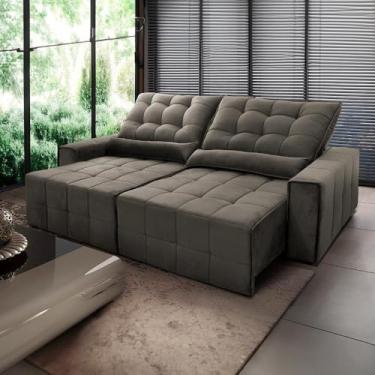 Imagem de Sofá Retrátil Reclinável Islândia 2,10m Suede Velut Preto Molas no Assento - King House