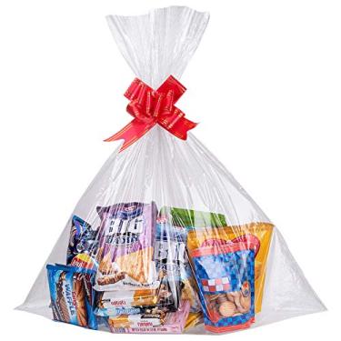 Imagem de Yeumk 25 sacos de celofane extra grandes para cestas de presente, sacos de violoncelo transparentes grandes para embrulho de presente de Natal, embalagem de plástico para produtos de Halloween e