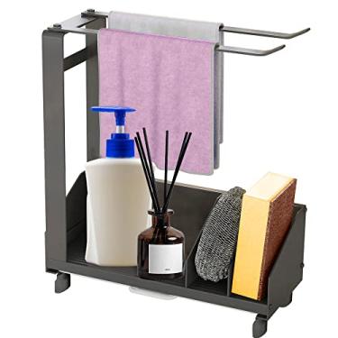 Imagem de Uneeruiqy Rack de pano de cozinha, suporte de esponja para pia de cozinha com escorredor de pano de louça, bandeja de drenagem removível, suporte de toalha de papel de pano de prato giratório, sem