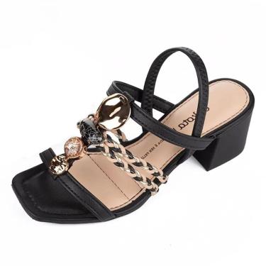 Imagem de Sandália Feminina Salto Bloco Trançado com Pedrarias Dakota