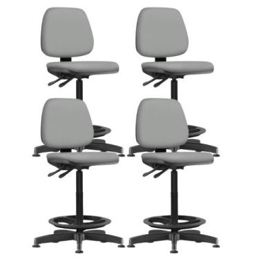 Imagem de Kit 04 Cadeiras Caixa Alta Giratória Estofada Work F02 Sintético Cinza