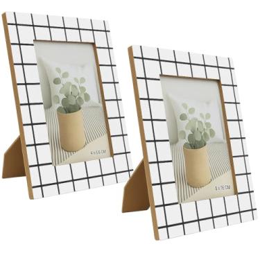 Imagem de Kit 2 Porta-Retratos Chevron 10x15 cm Preto e Branco – Porta-Retrato Decorativo de Mesa em MDF para Sala, Quarto, Escritório ou Presente – Estilo Moderno Minimalista