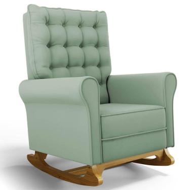Imagem de Poltrona De Amamentação E Descanso Base Madeira Balanço Brenda G05 Veludo Verde - Mpozenato
