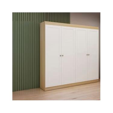 Imagem de Guarda-Roupa Casal Genialflex Europa Ele & Ela, 4 Portas, 2 Gavetas e 4 Prateleiras 198cm de largura – Savana/Branco