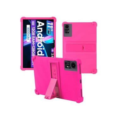 Imagem de Capa para tablet DOOGEE U11 Pro Android 15 de 11 polegadas, capa protetora de borracha leve à prova de choque, capa protetora de silicone macio ajustável para crianças, vermelho rosa.