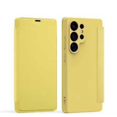 Imagem de HJZSZX Para Samsung S25Plus Proteção Total Silicone Líquido Flip Phone Case Wallet Cartão Slot Bracket Cover (Para Samsung S25Plus/Amarelo)