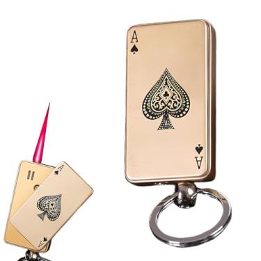 Imagem de VISODBTA Isqueiros Cool Metal Poker Ace Cartas Recarregáveis, Novidade Vintage Deslumbrante e Ultra-Cool Isqueiro, Presentes Exclusivos para Homens Velas Churrasco Camping (sem Combustível Butano) (nº