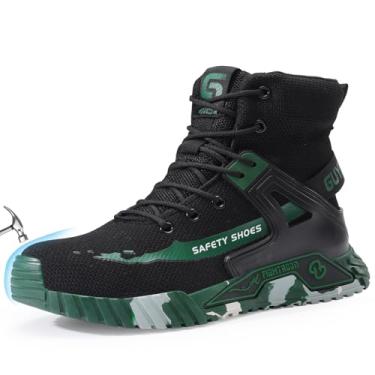 Imagem de Sapatos masculinos de bico de aço para segurança no trabalho, sapatos de construção industrial, botas industriais, tênis de trabalho confortáveis e leves para o trabalho, 0296-verde, 37