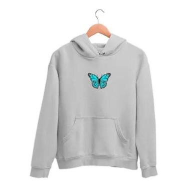 Imagem de Moletom Feminino Com Capuz Canguru Borboleta - trajano store, Cinza, G
