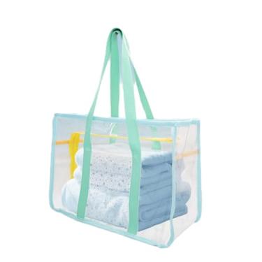 Imagem de FEHNAG Bolsa de praia transparente para mulheres, impermeável, à prova de areia, grande bolsa de PVC transparente para eventos em estádios, praia, viagem, academia, piscina, Verde, Large, Bolsa de