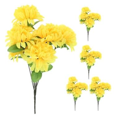 Imagem de HOOTNEE Peças realistas amarelas artificiais flores de calêndula arranjos de cemitério decorações florais de seda para decoração de túmulos ao ar livre Memorial Day