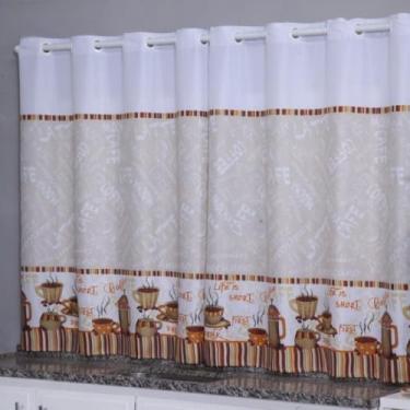 Imagem de Cortina Cozinha Oxford 2,00x1,40 Estampada Cappuccino Janela Vitrô Ilhós Blackout Blecaute Decorativa Poliéster Varão (Cappucino)