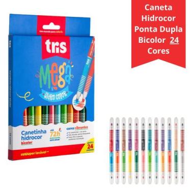 Imagem de Caneta Hidrocor Ponta Dupla Bicolor 24 Cores Tris
