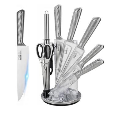 Imagem de Conjunto de facas de cozinha, conjunto de 9 peças de blocos de facas com bloco giratório e afiador, conjunto de facas afiadas de chef de aço inoxidável, conjunto de facas para cozinha, casa