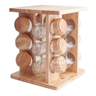 Imagem de Porta Tempero Giratorio Bambu 12 Potes De Vidro Kehome