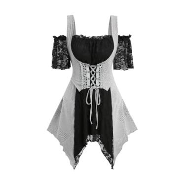Imagem de ROSE GAL Rosegal feminino plus size gótico ombro vazado camisa espartilho renascentista medieval, Preto 5, 5X