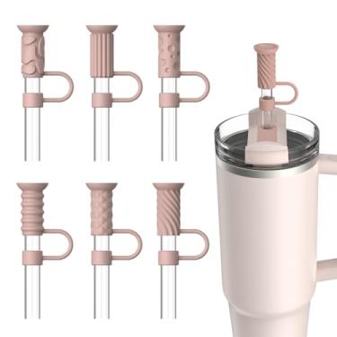 Imagem de 6 peças de tampas de palha de silicone, 10 mm de ventosa de 0,39 pol/10 mm compatíveis com copo Stanley 40 copo de 850 g com alça, à prova de poeira e reutilizável, rosa