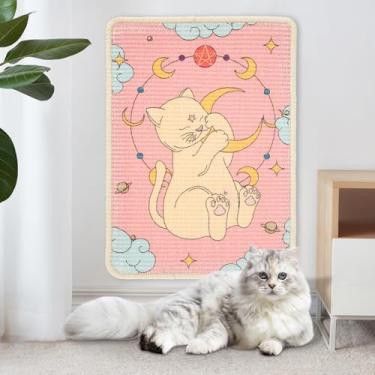 Imagem de DJAPWPX - Tapete arranhador vertical para gatos com estampa de gato, almofada antiarranhões para gatos com economia de espaço, versátil e resistente ao desgaste para tapete de sofá de parede (rosa)