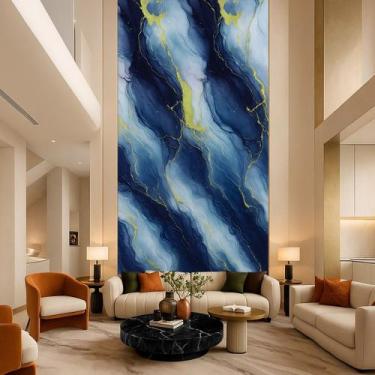 Imagem de 2 Placa Adesiva Mármore Parede 3d Azul e Dourado 260X120cm - Triboshop