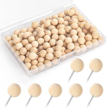 Imagem de GOOLADA 120 peças de pinos de pressão de madeira, pinos e tachinhas de madeira, pinos decorativos de cortiça, tachinhas fofas para quadro de avisos, parede, mapas, escritório, escola