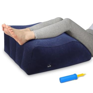 Imagem de ZYODUOB Travesseiro de perna inflável, travesseiro de cunha para dormir, travesseiro de cunha portátil, melhora a circulação e reduz o inchaço, para dormir, recuperação, grávida (azul escuro)
