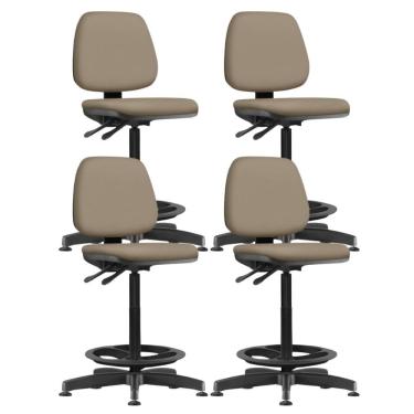Imagem de Kit 04 Cadeiras Caixa Alta Giratória Estofada Work F02 Sintético Bege Escuro - Lyam Decor