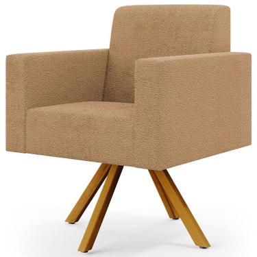 Imagem de Poltrona Decorativa Giratória Base de Madeira Helô L02 Bouclê Mostarda - Lyam Decor