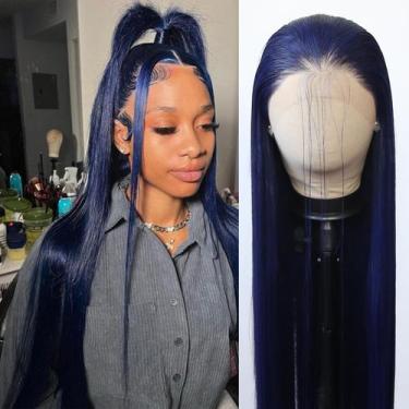Imagem de Peruca BTWTRY azul escuro longa e reta sintética para mulheres