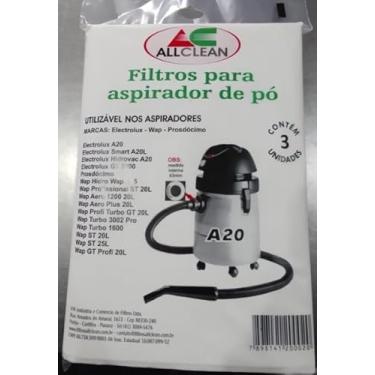 Imagem de SACO FITRO DESCARTÁVEL PARA ASPIRADOR DE PÓ A20 ANTIGO boca 63mm ELETROLUX WAP PROSDÓCIMO 3 unidades