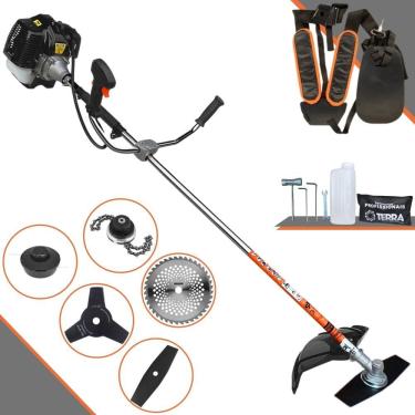 Imagem de Roçadeira À Gasolina Terra GRH520 Motor 2 Tempos 52cc 2,5HP 6.500rpm Alta Performance Aparador de Grama Com Carretel de Nylon e Kit 4 Lâminas de Corte